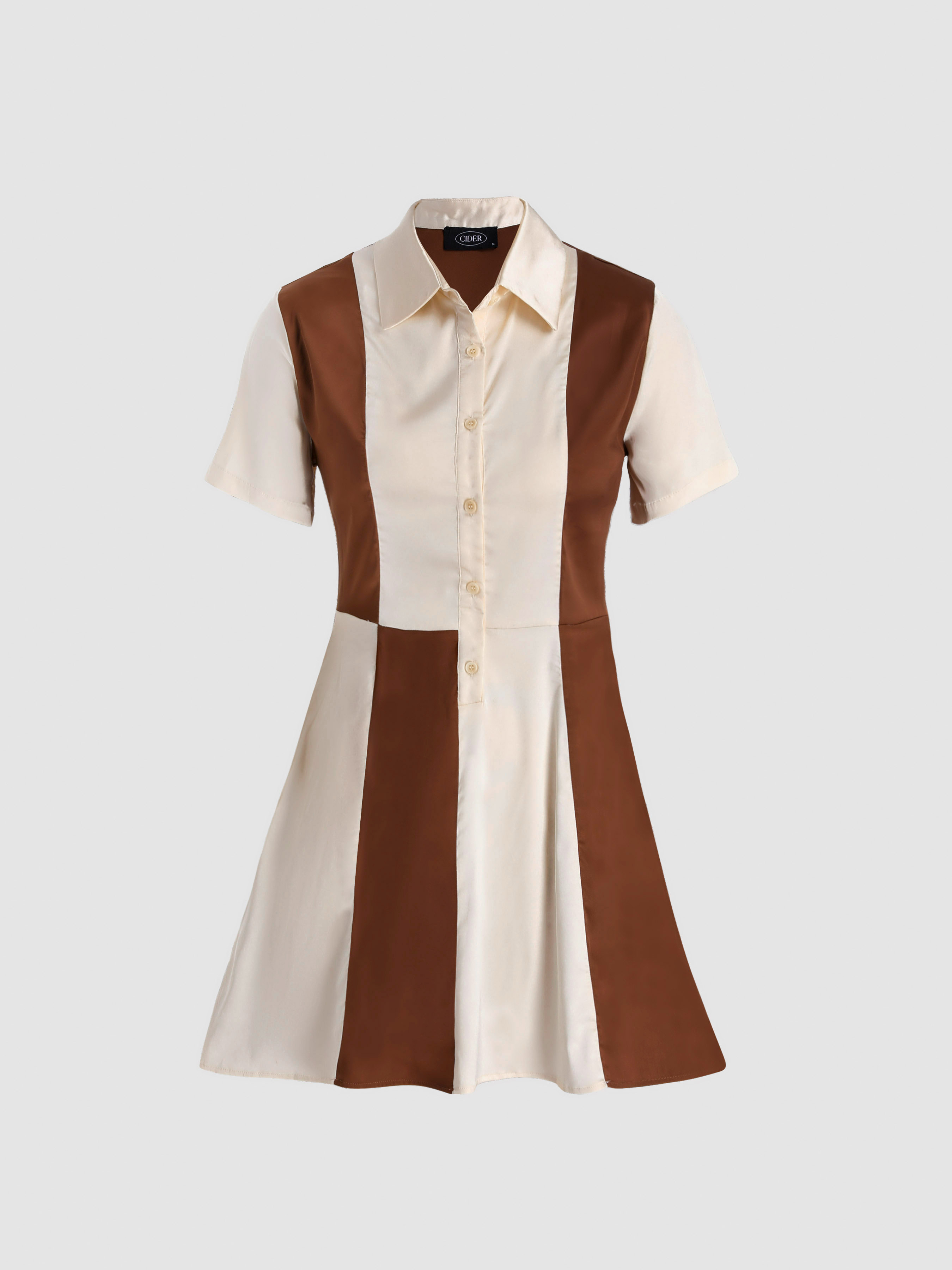 Smooth Like Silk Color Block Collared Dress Cider