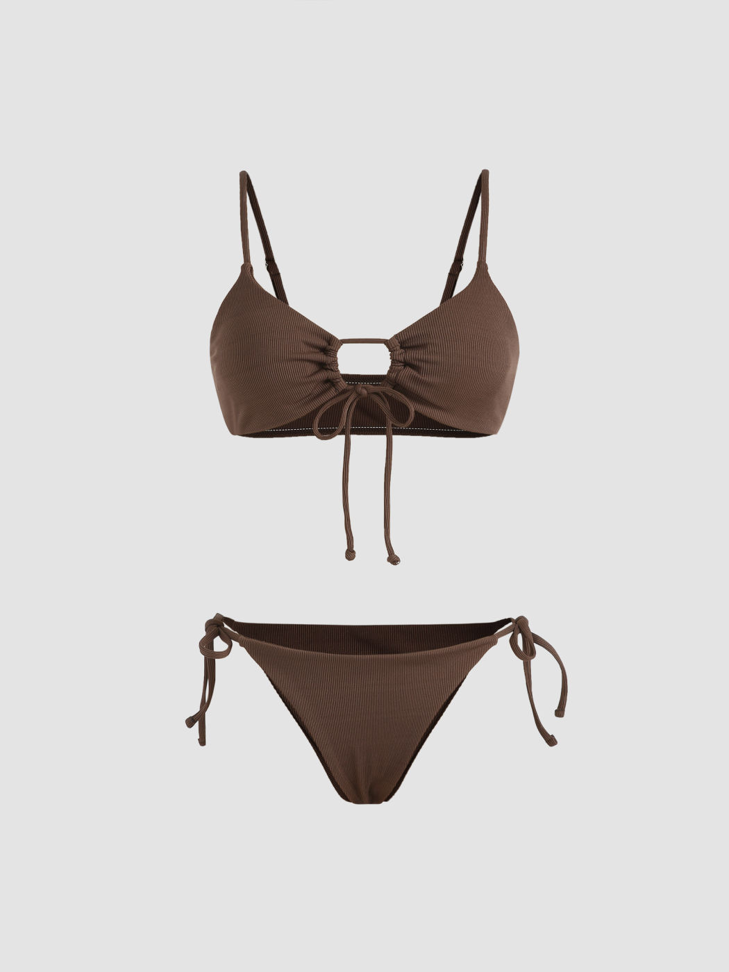 Solid O-Ring Front Tied Bikini Set