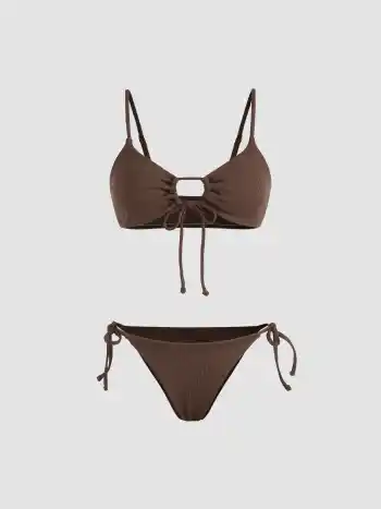 Solid O-Ring Front Tied Bikini Set