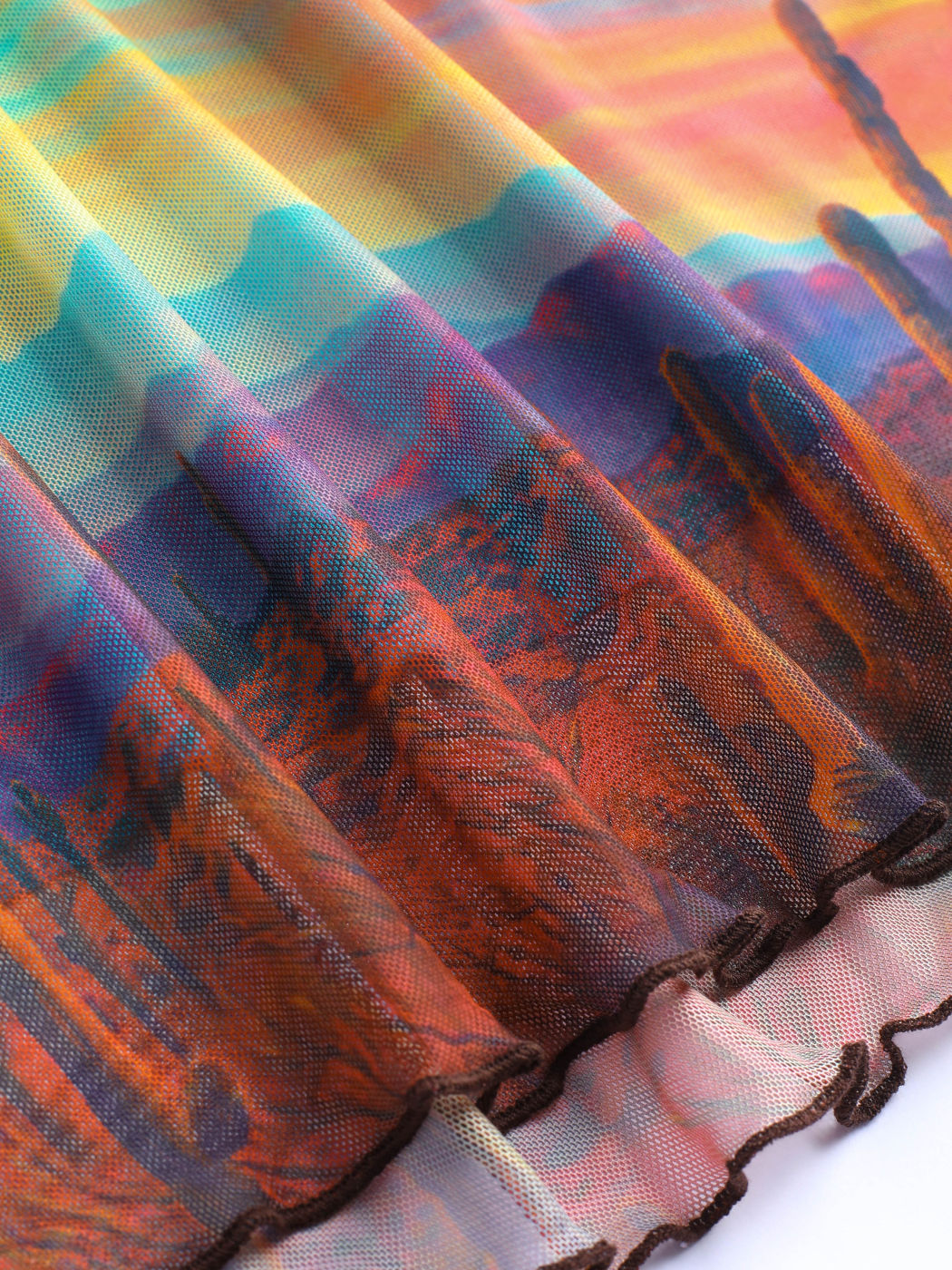 Sunset Mountain Print Stitch Mini Dress