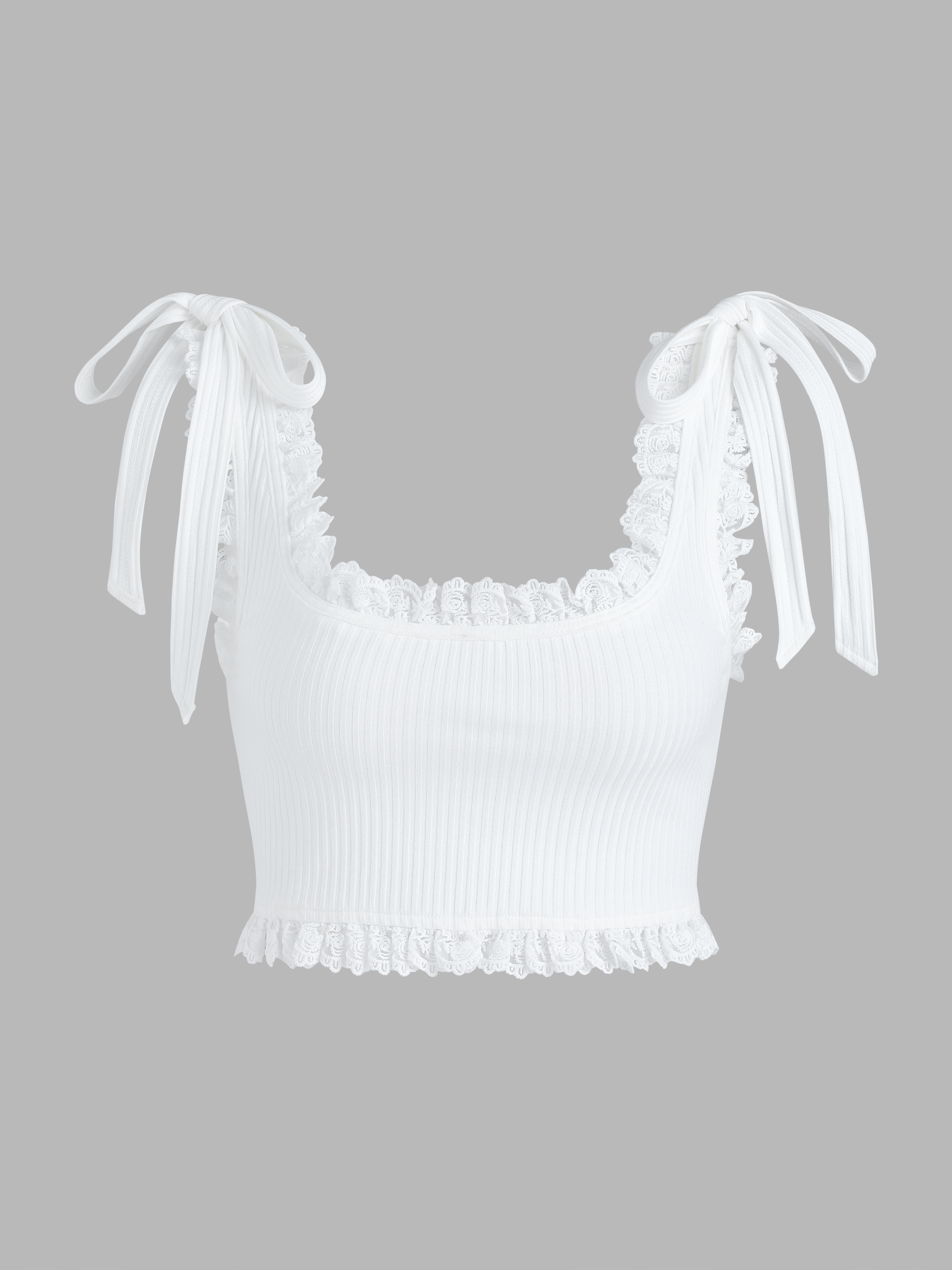 Lace Tie Shoulder Rib Tank Top - Cider