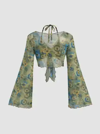  Boho Babe Kurzes Langarm-Oberteil