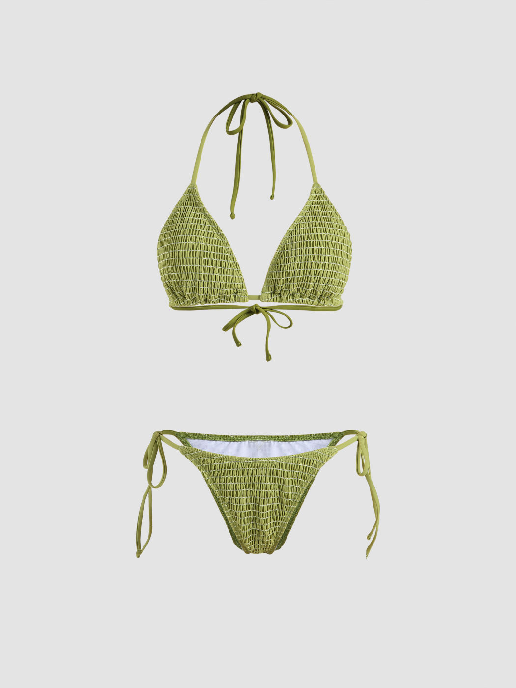 Solid Smocked Triangle Bikini Set