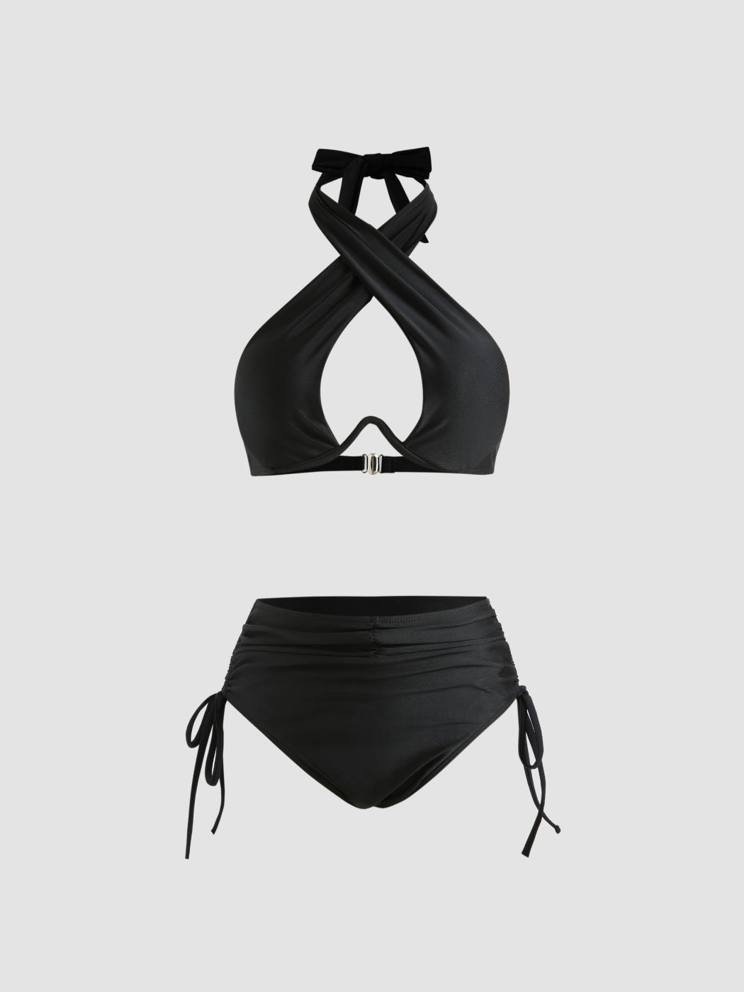 Solid Criss Cross Halter Bikini Set
