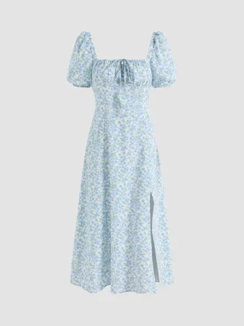 Ruth's Ditsy Floral Square Neck Midi Dress