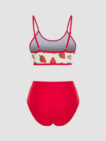  Süßes Erdbeerdruck Bikini Set