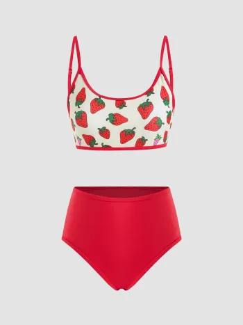  Süßes Erdbeerdruck Bikini Set