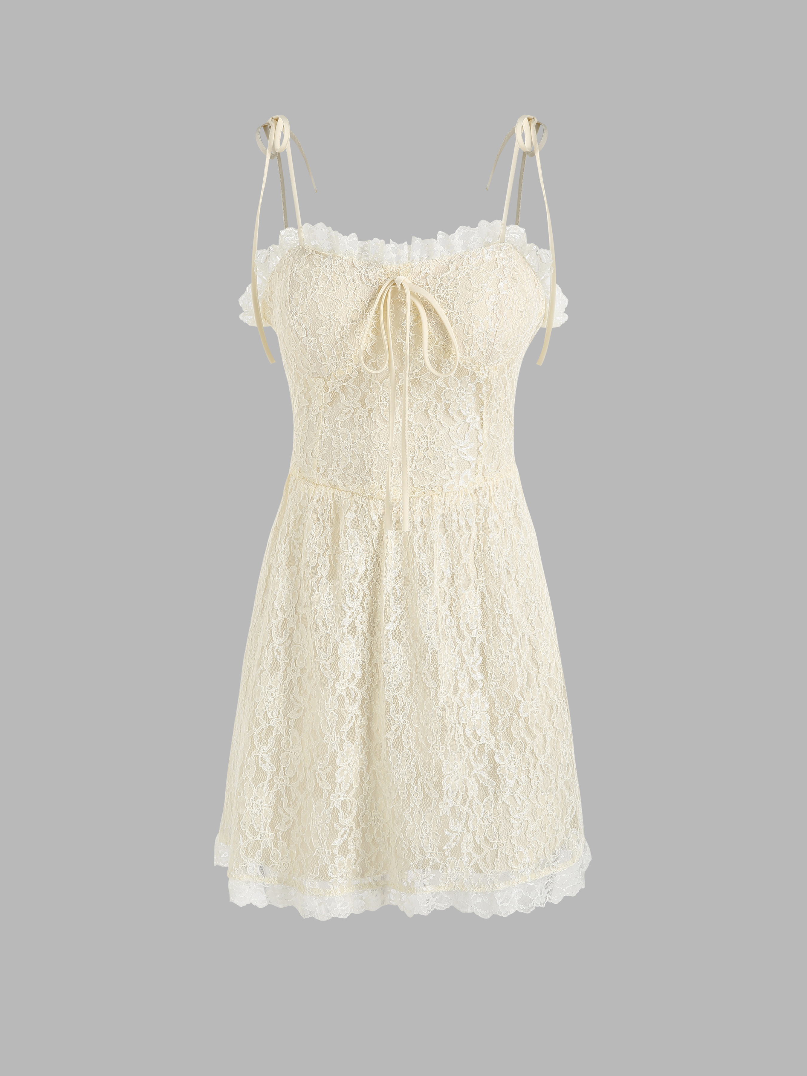 Solid Lace Bowknot Mini Dress - Cider