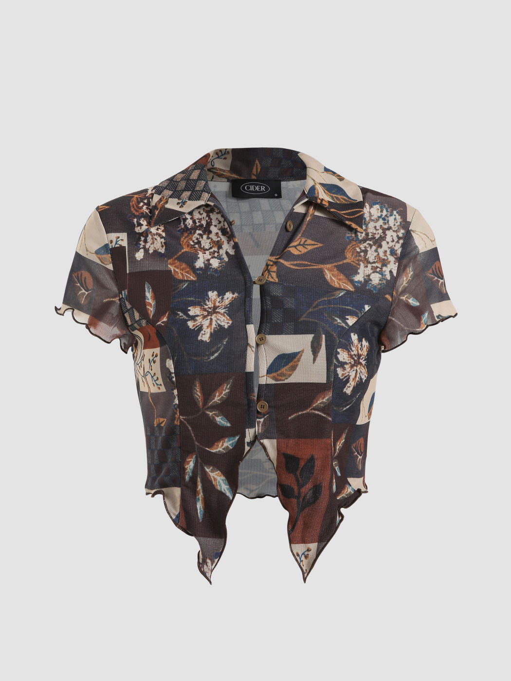 Crop-Top mit Blumen- und Blattdruck