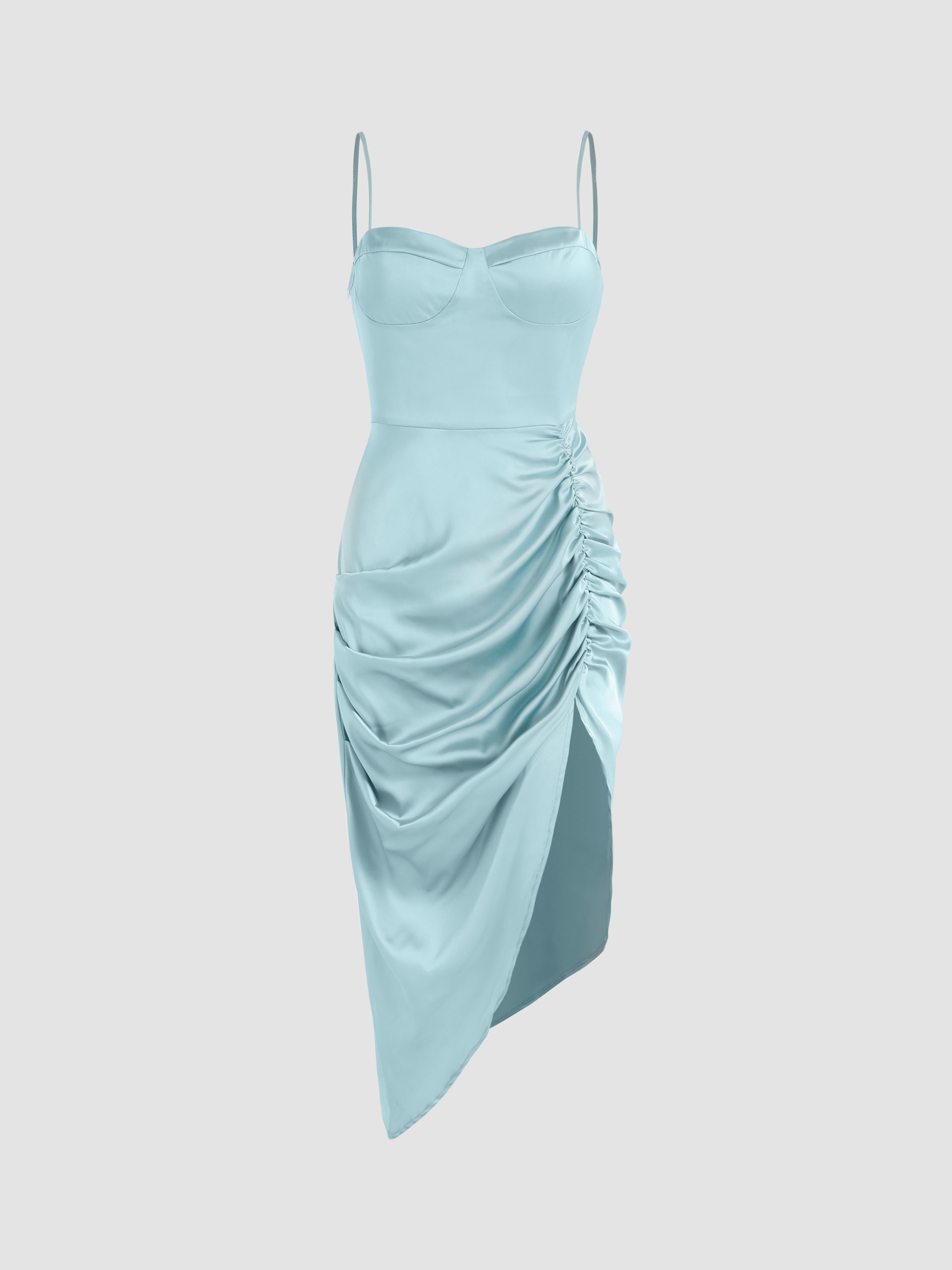 Ruched Midi Dress - Sky Blue - XS