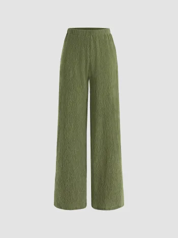 Solid Texture Elastic Waist Trousers 