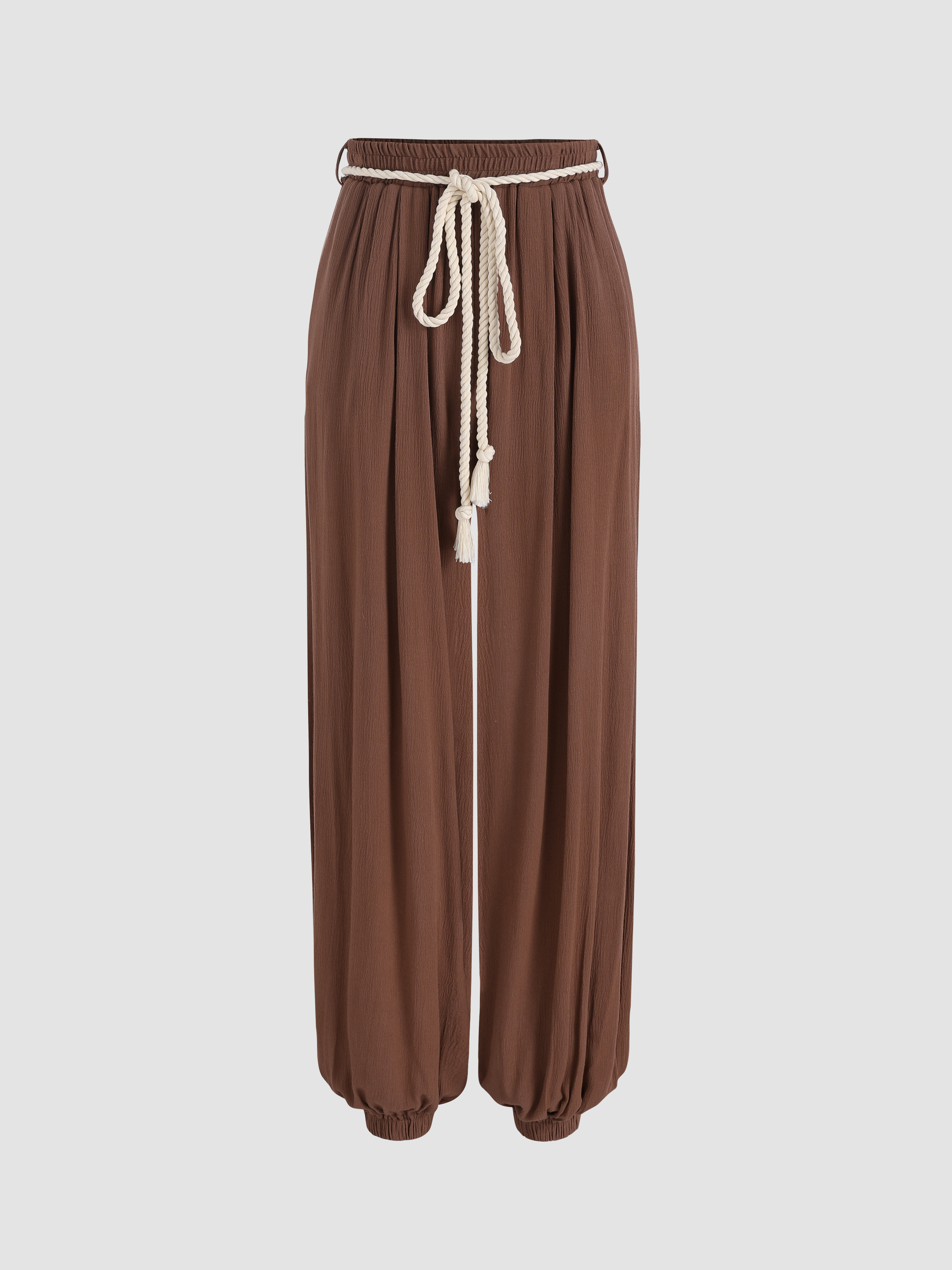 Solid Rope Belt Pants