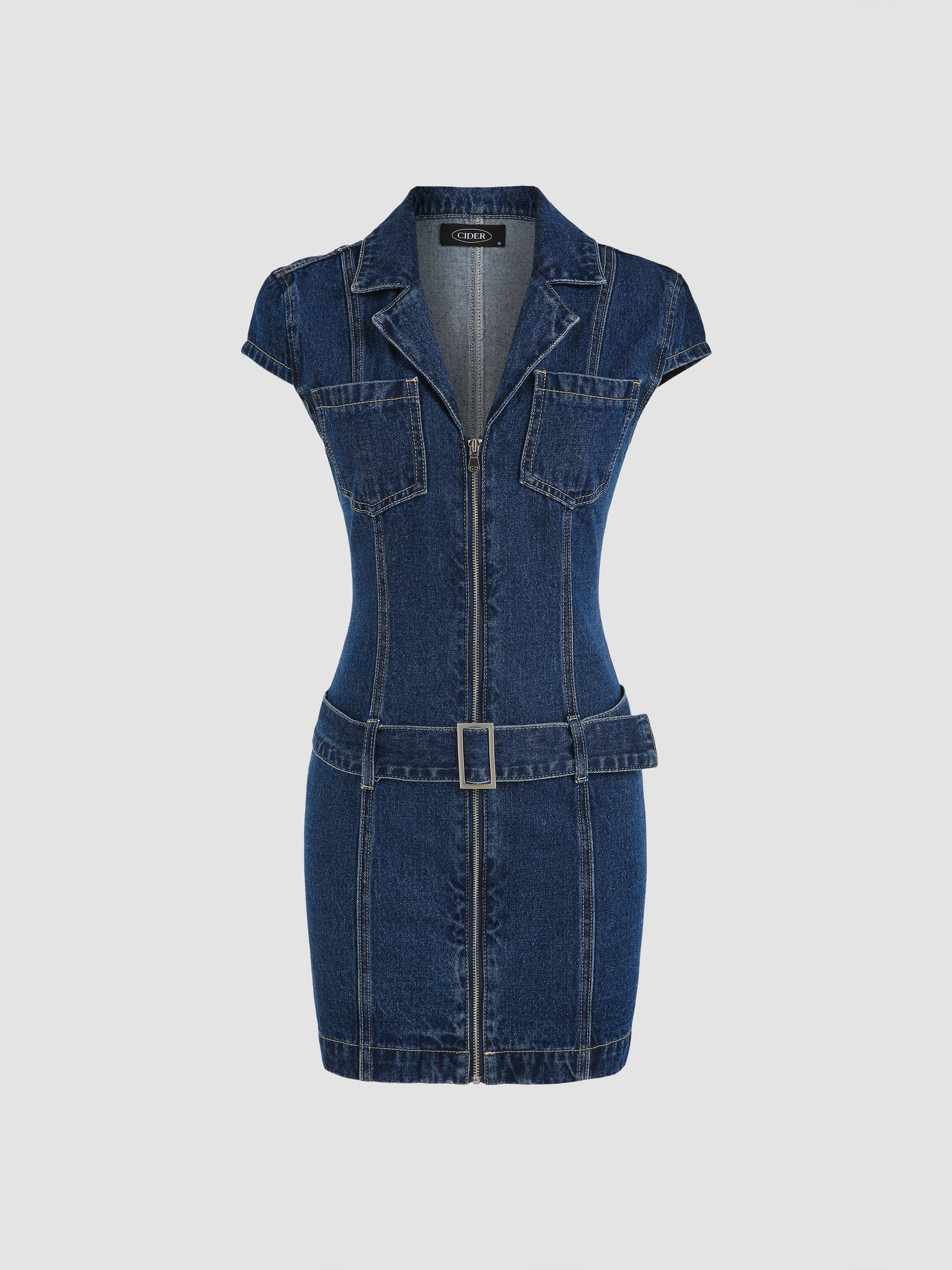 white christmas dresses Carly Zip Up Denim Dress – Curvy Girl Styles Boutique main image 0