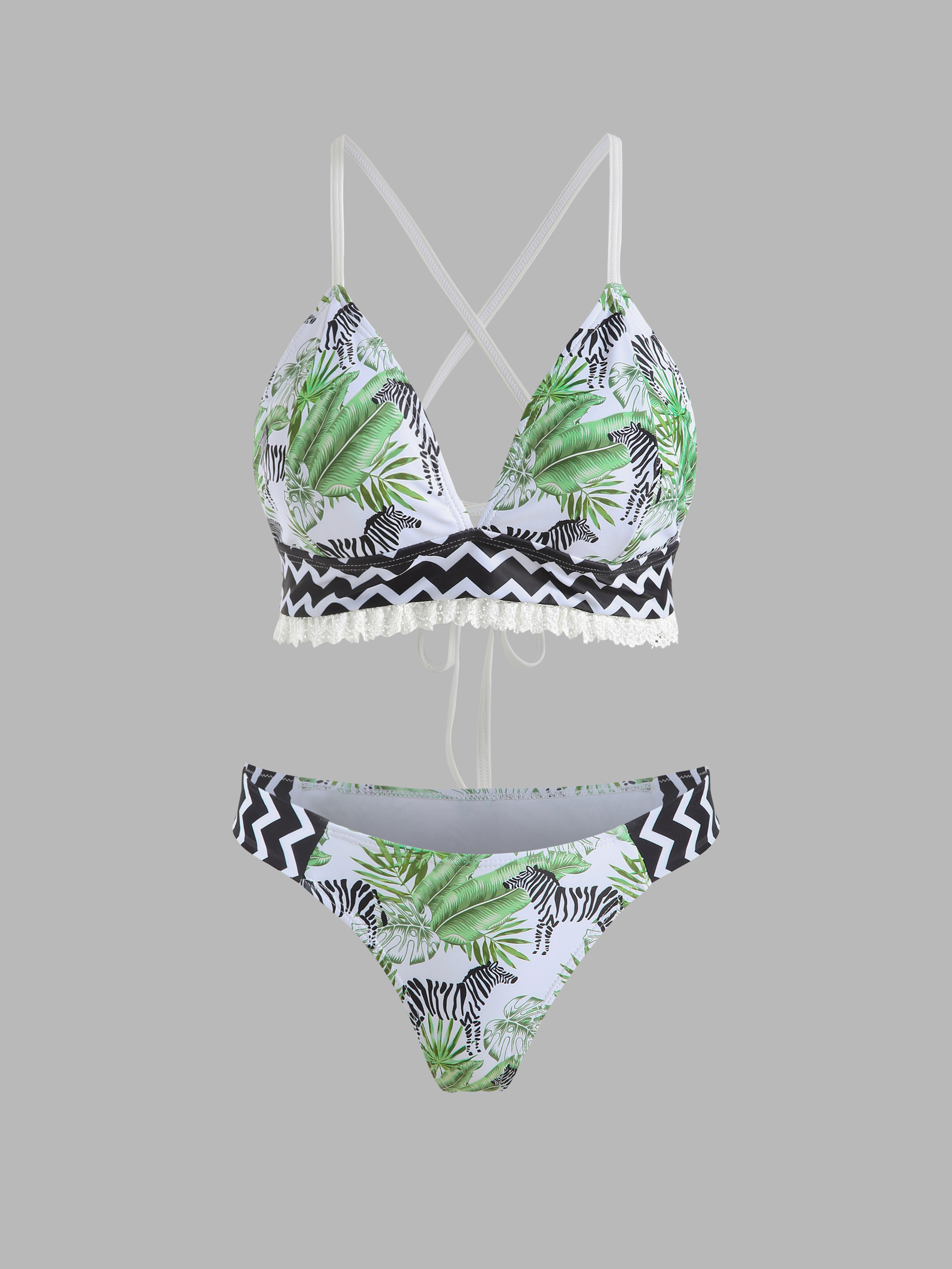 Tropical Pattern Lace Bikini Set Cider 5931