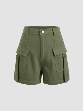 Einfarbige Jeans-Mini-Shorts mit Taschen