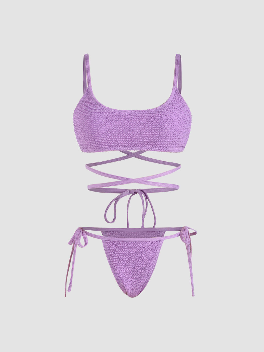 Riemchen-Tanga-Bikini-Badeanzug mit fester Textur