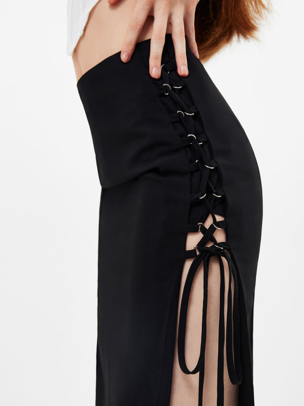 Lace Up Slit Long Skirt