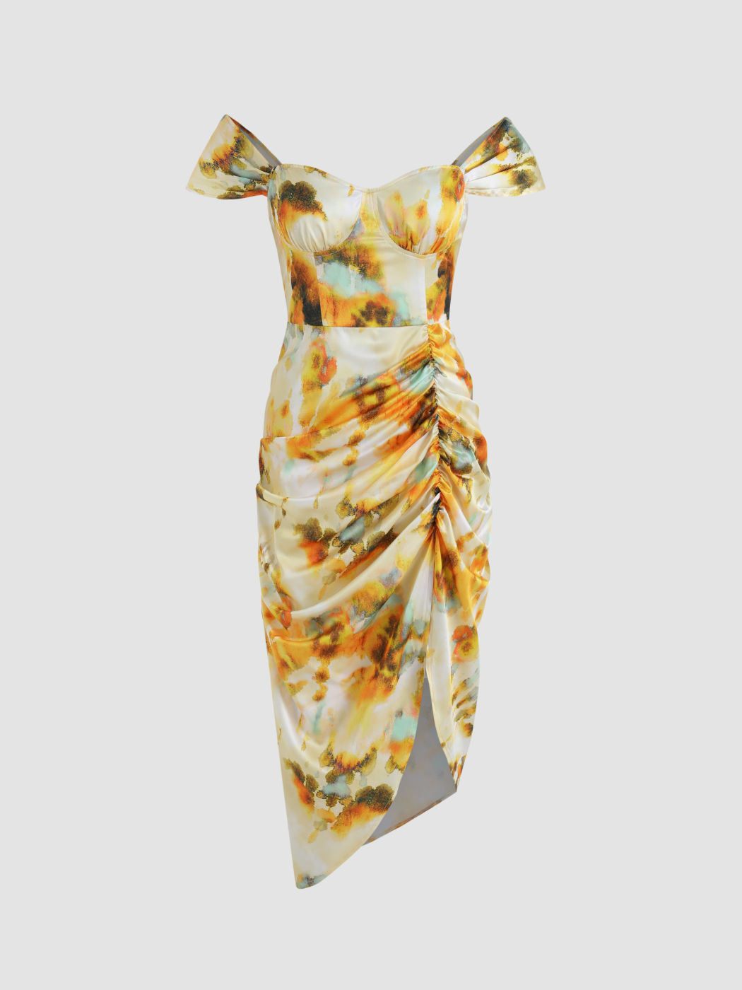  Illusion Tie Dye Gerafftes Midikleid
