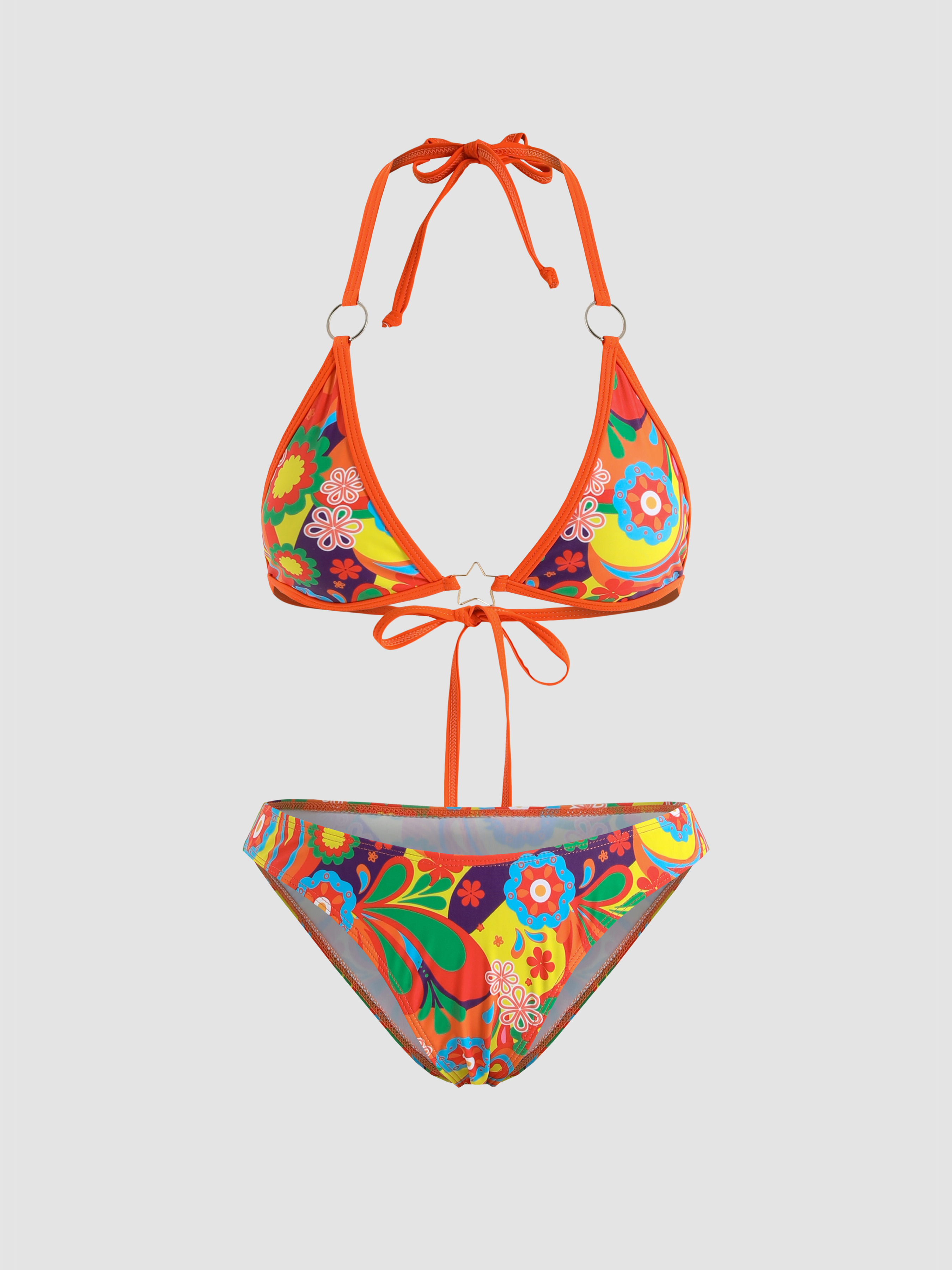 Floral Halter Triangle Bikini Set Cider