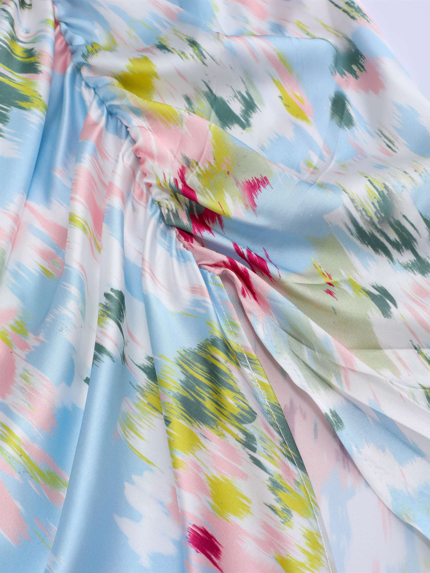 Illusion Floral Ruched Cowl Neck Midi Dress