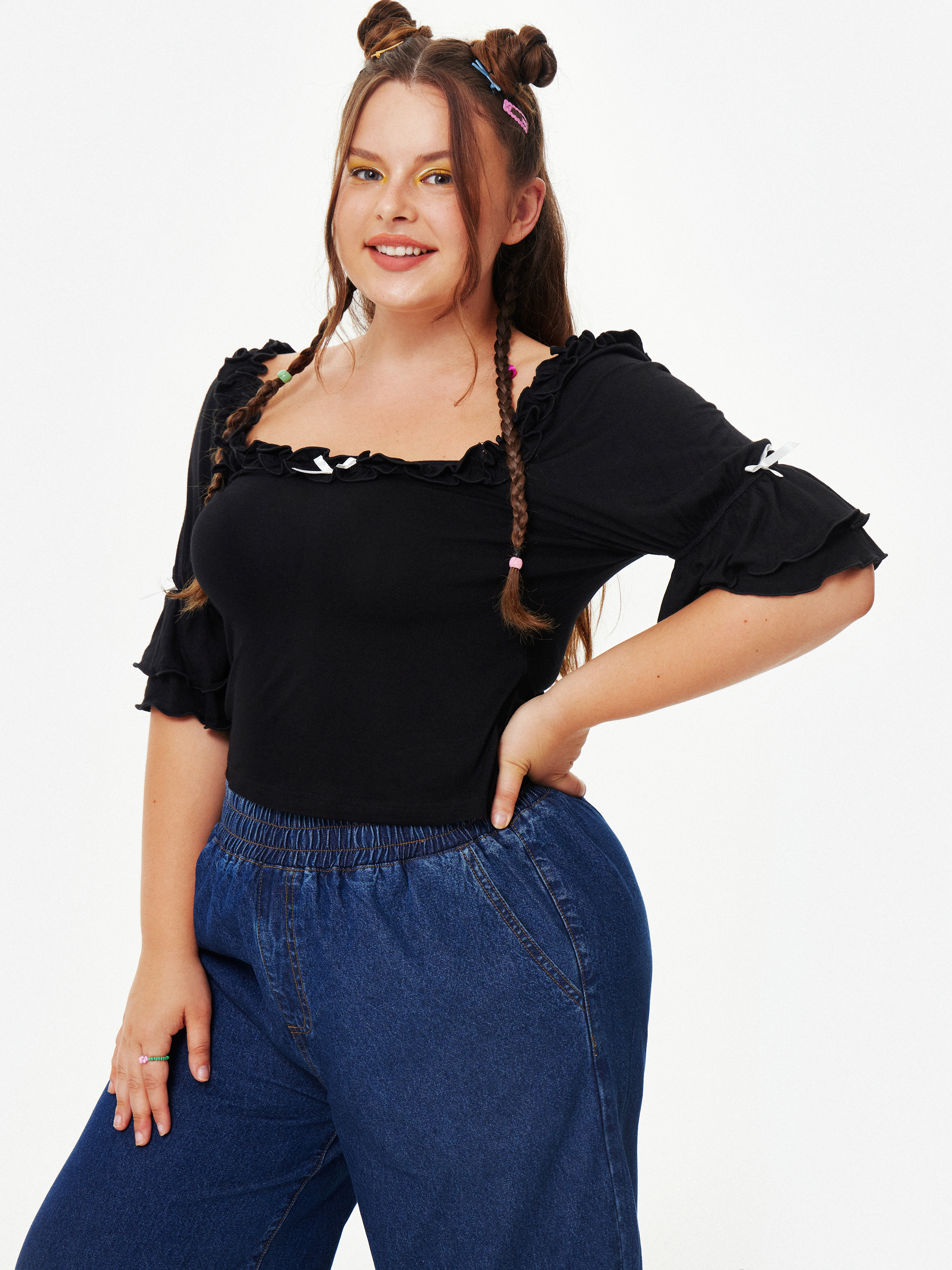 Curve & Plus Bowknot Ruffle Top