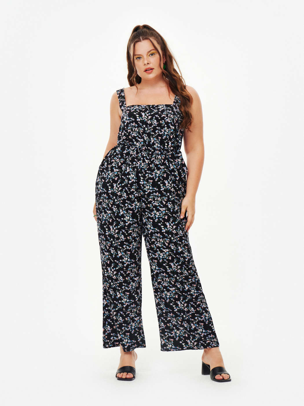 Curve Plus Flirty Floral Wide Leg Jumpsuit For Vacation