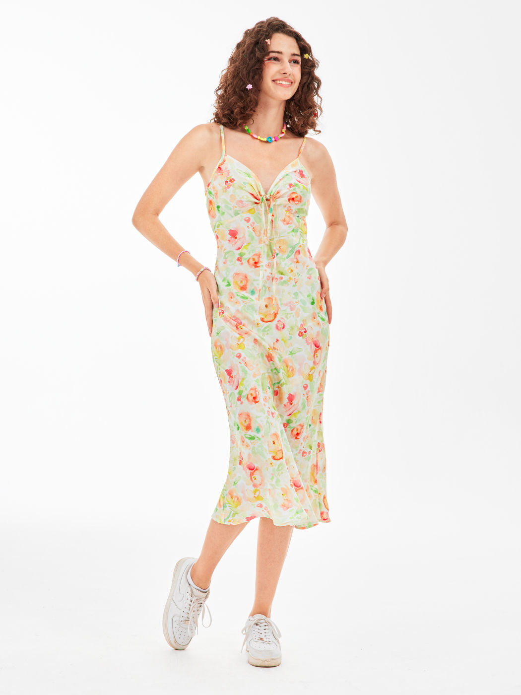 Midi-Kleid mit Aquarell-Blumenmuster