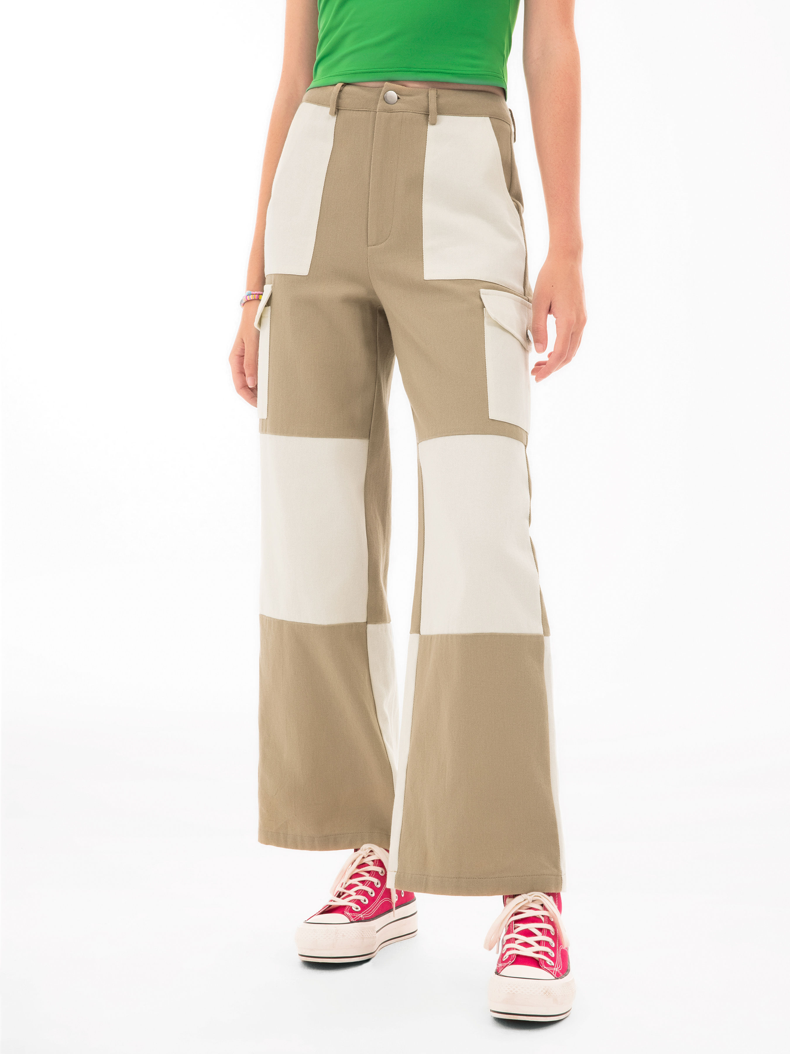 Color Block Slant Cargo Pants For Vacation