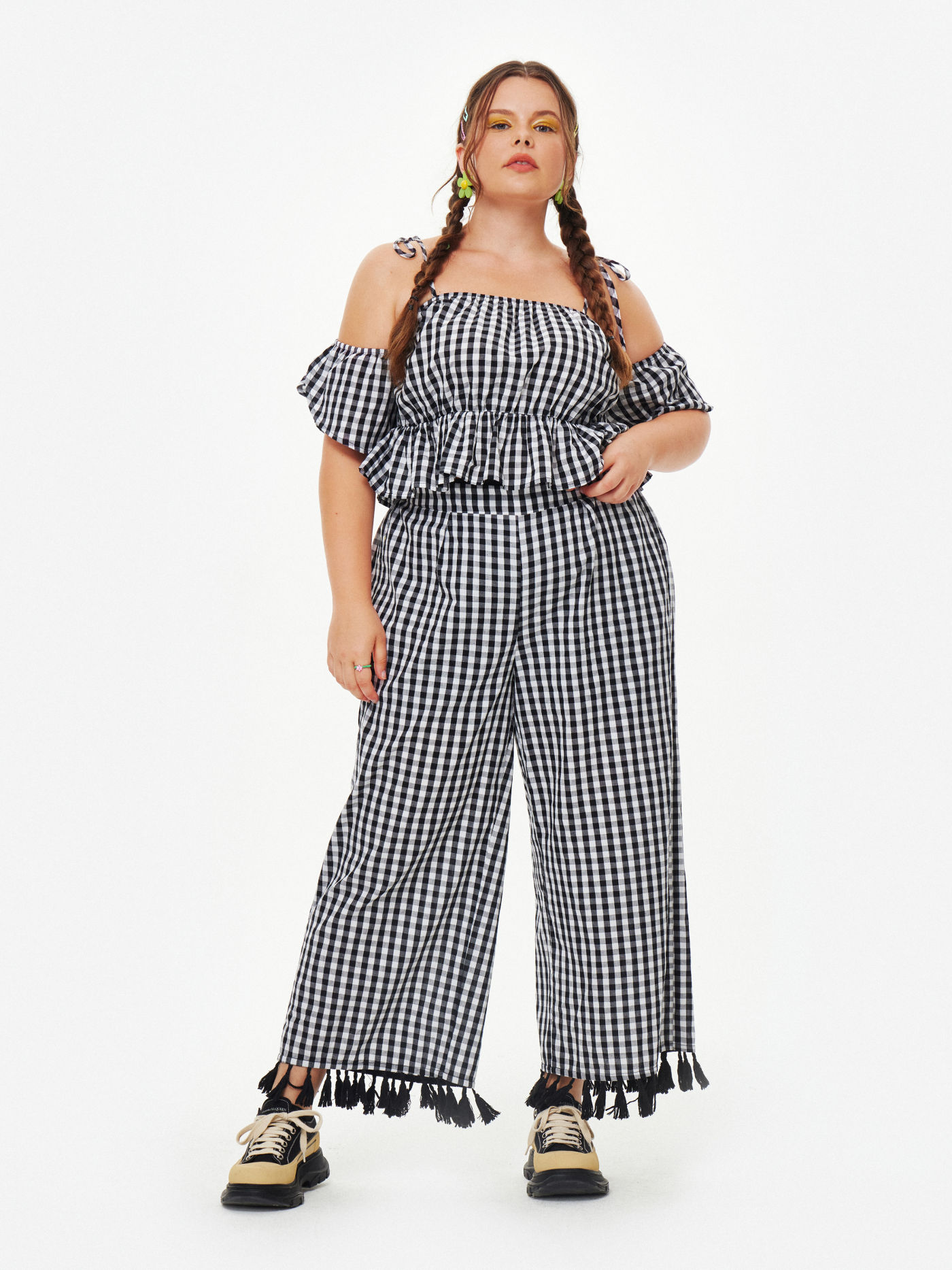 Gimme Gingham Wide Leg Trousers Curve & Plus