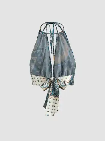 Boho Paisley Backless Crop Tank Top