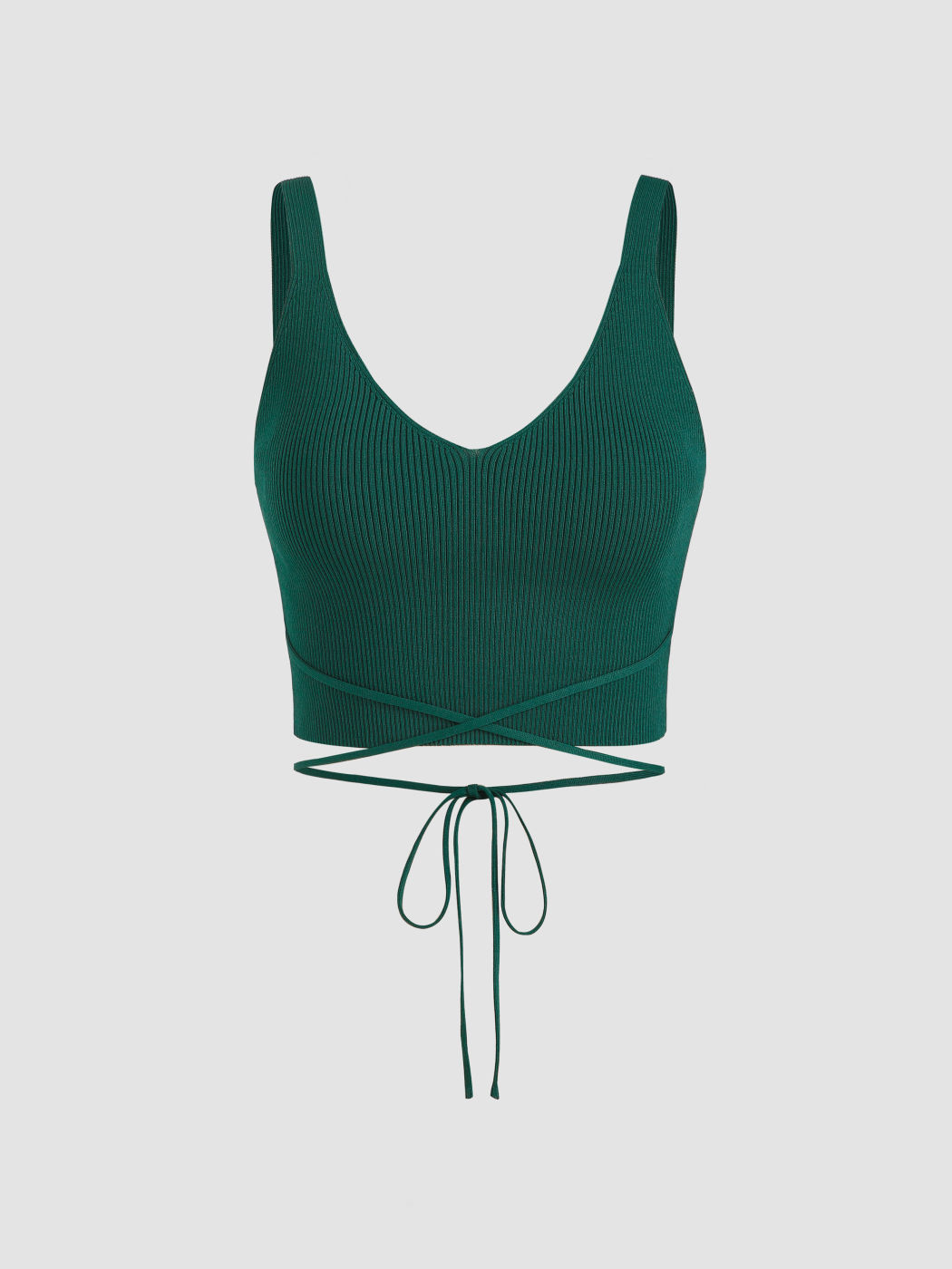 Solid Rib Knit Knotted Crop Tank Top