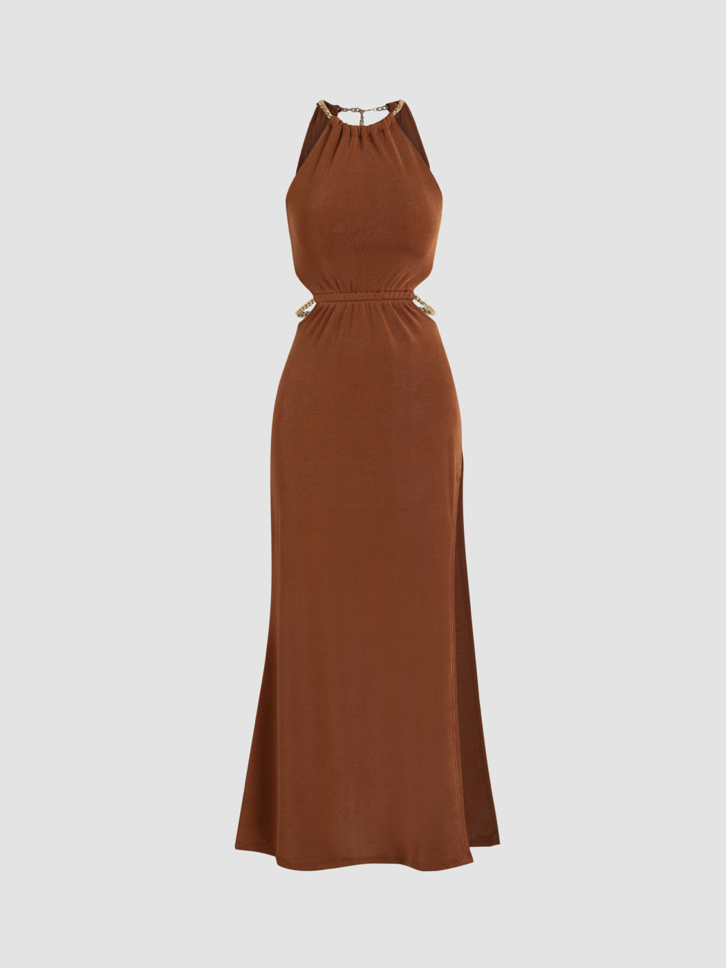 Solid Chain Backless Maxi Dress For
