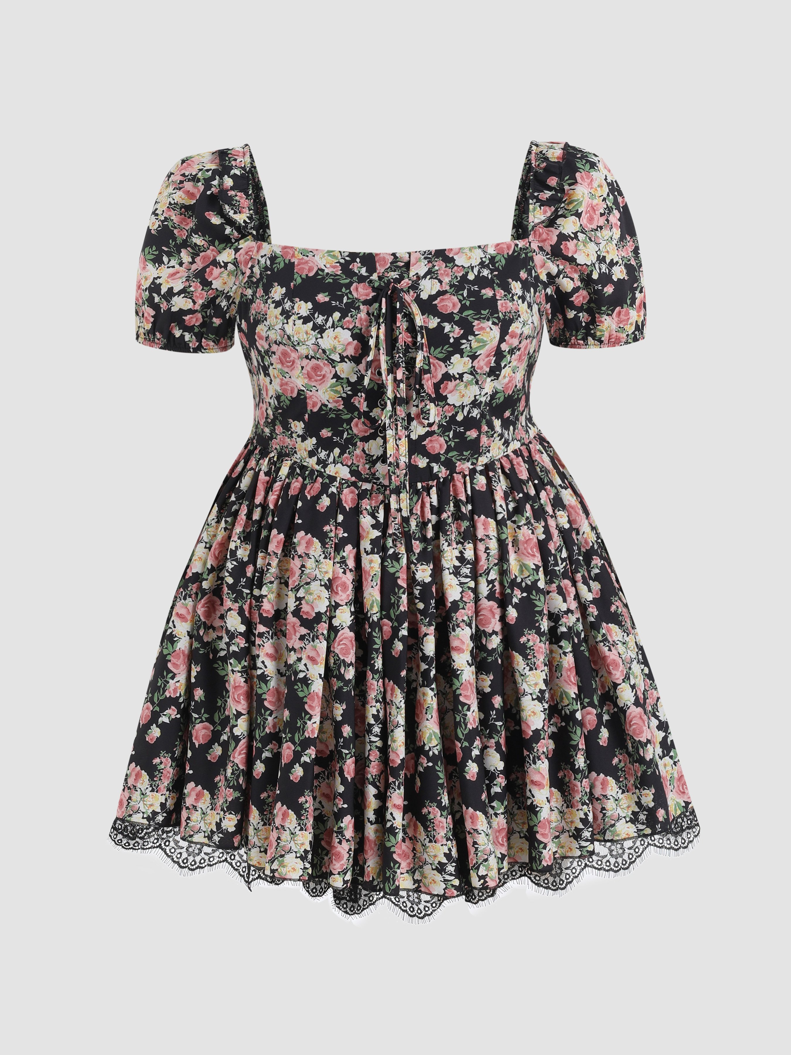 Floral Lace Patchwork Dress Curve & Plus