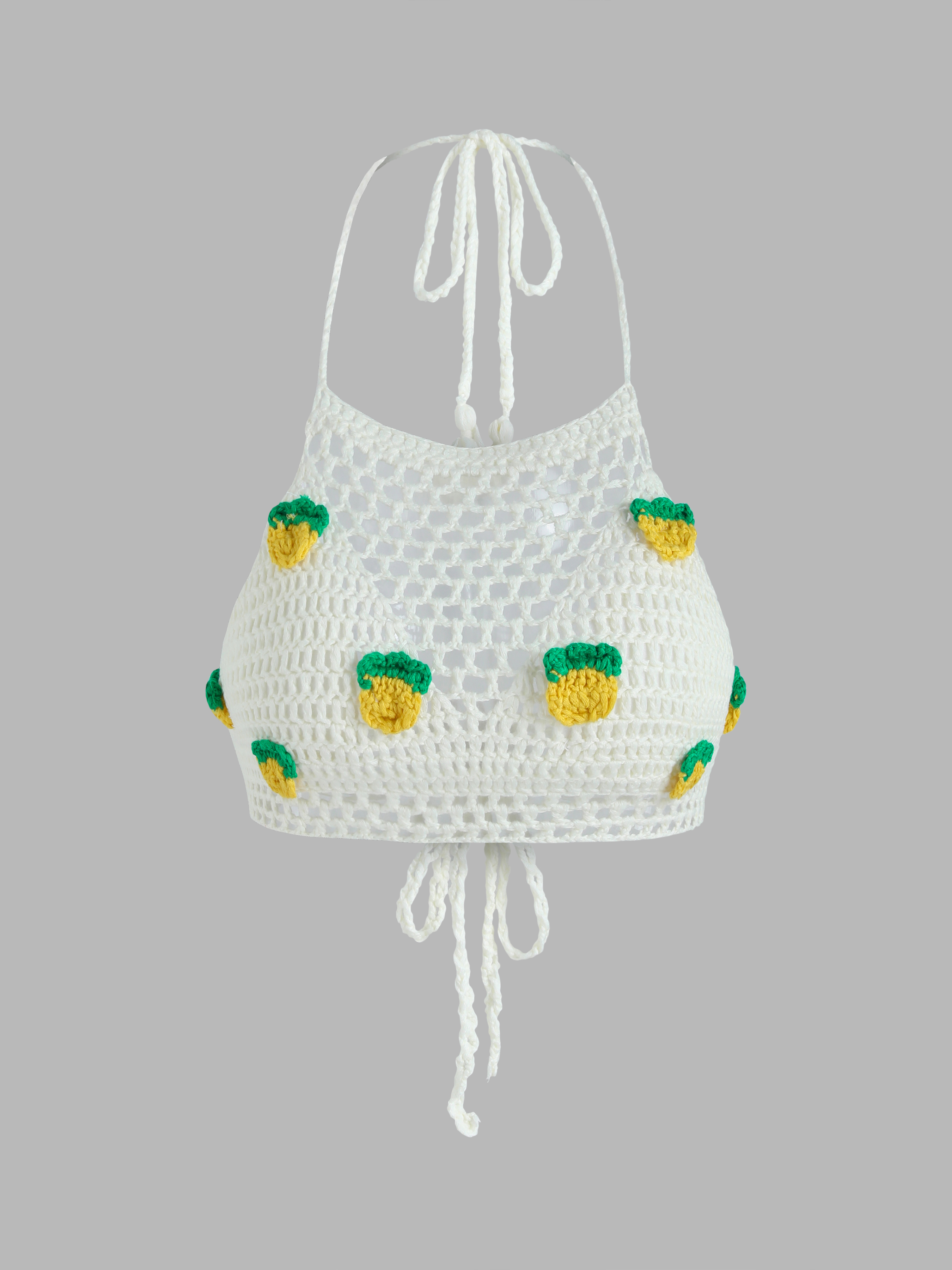 Knit Fabric Pineapple Crochet Knit Halter Top For Daily Casual Vacation