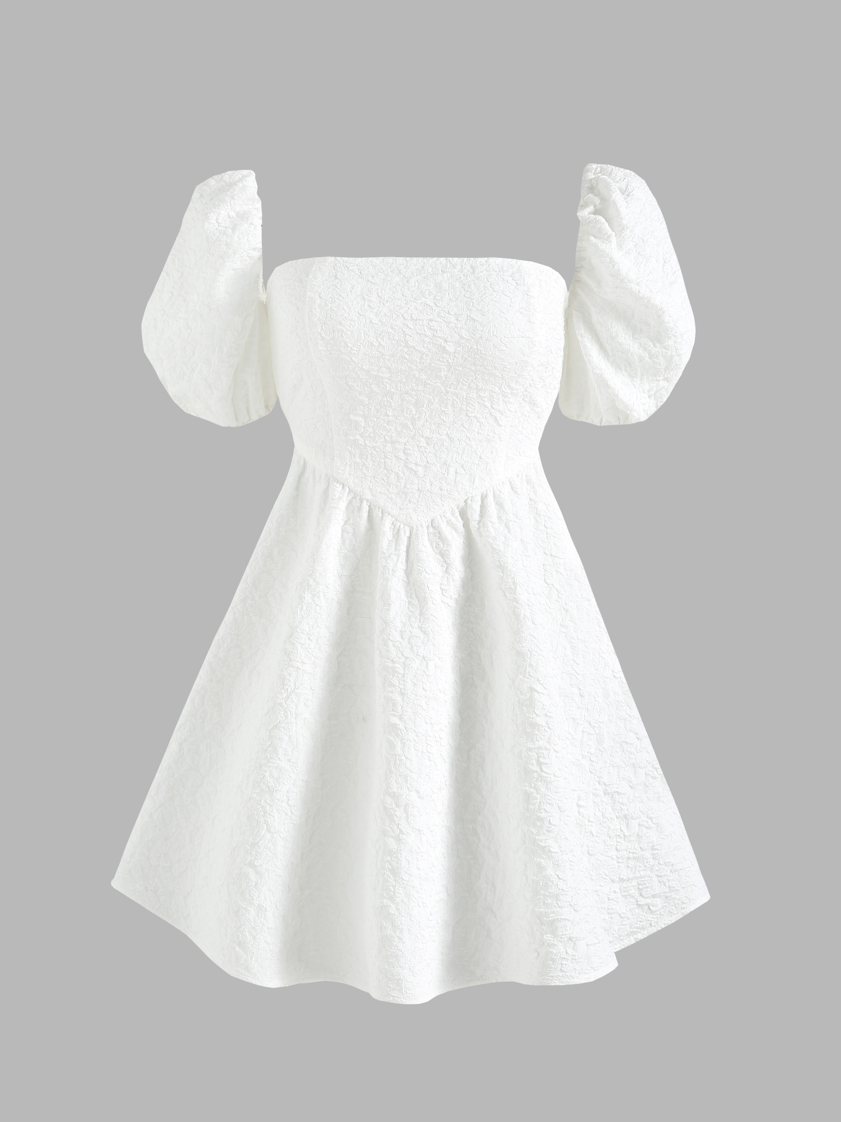 Textured Puff Sleeve Dress White main image 1