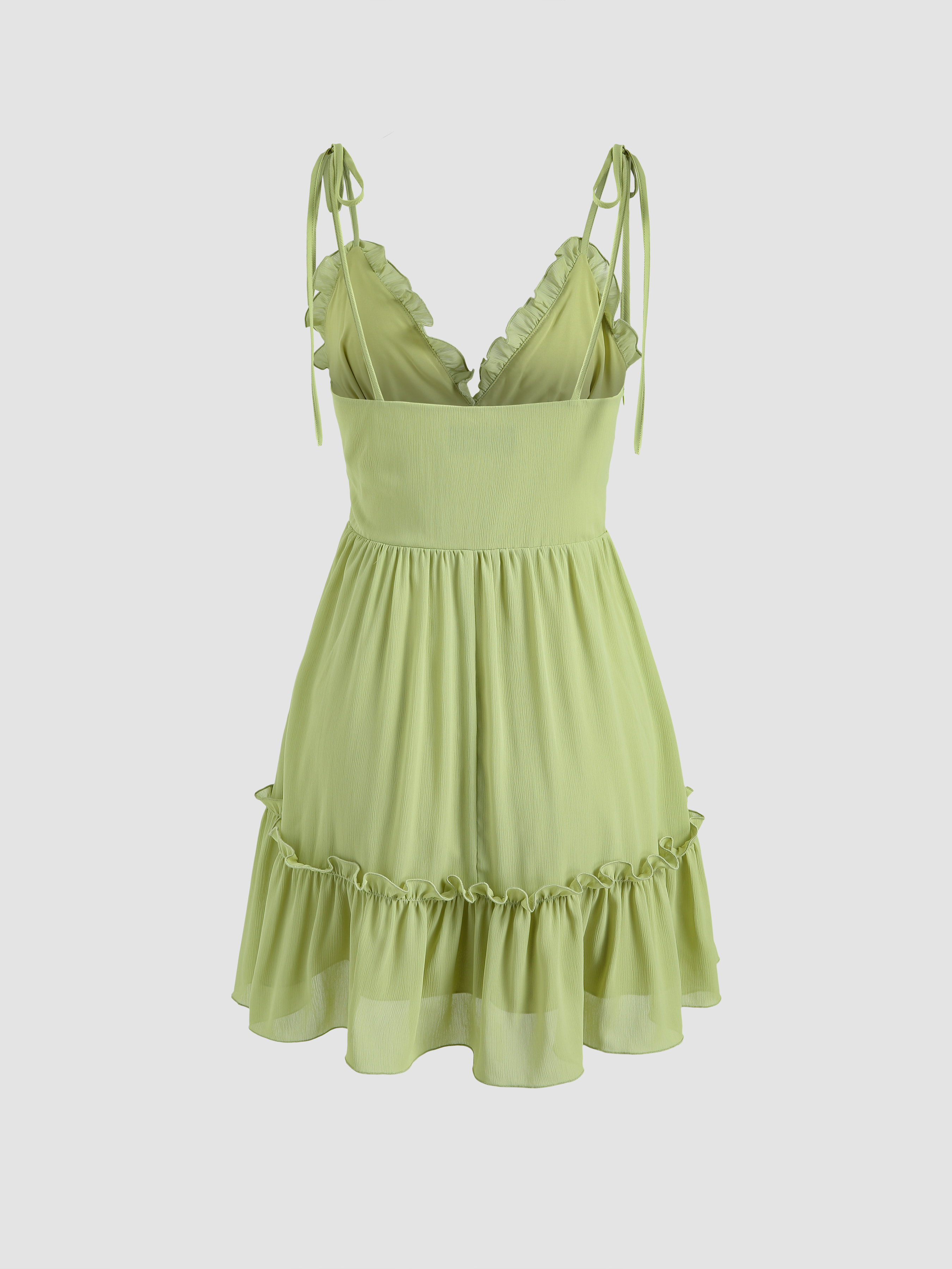 Western Outfits Chiffon Solid Ruffle Tie Shoulder Mini Dress