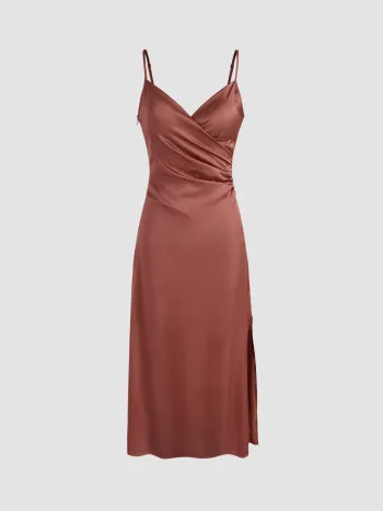 Solids Midikleid aus Satin mit Schlitz