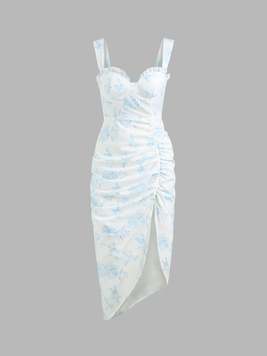 Floral Ruffle Toile de Jouy Midi Dress