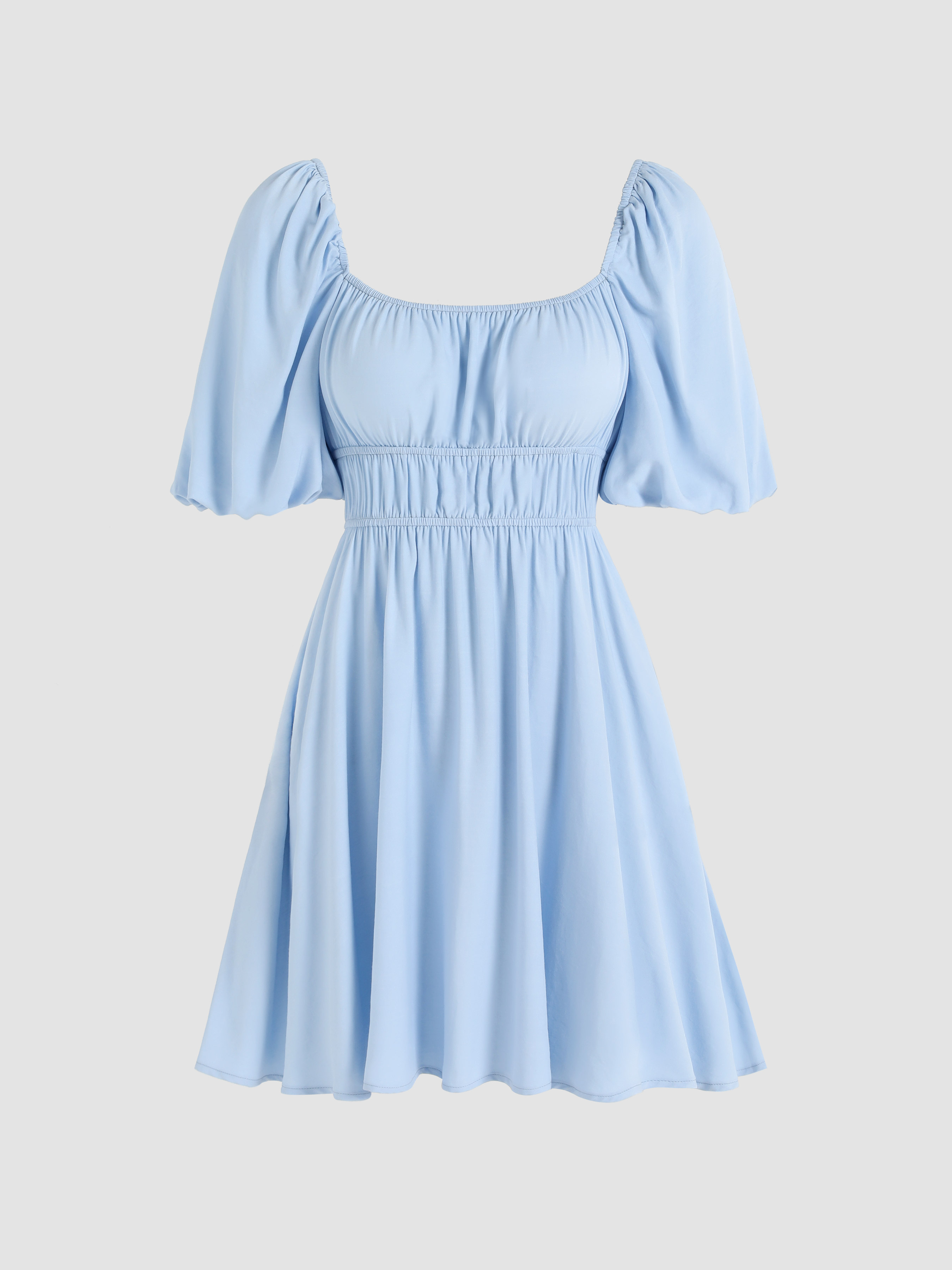 Solid Puff Sleeve Mini Dress