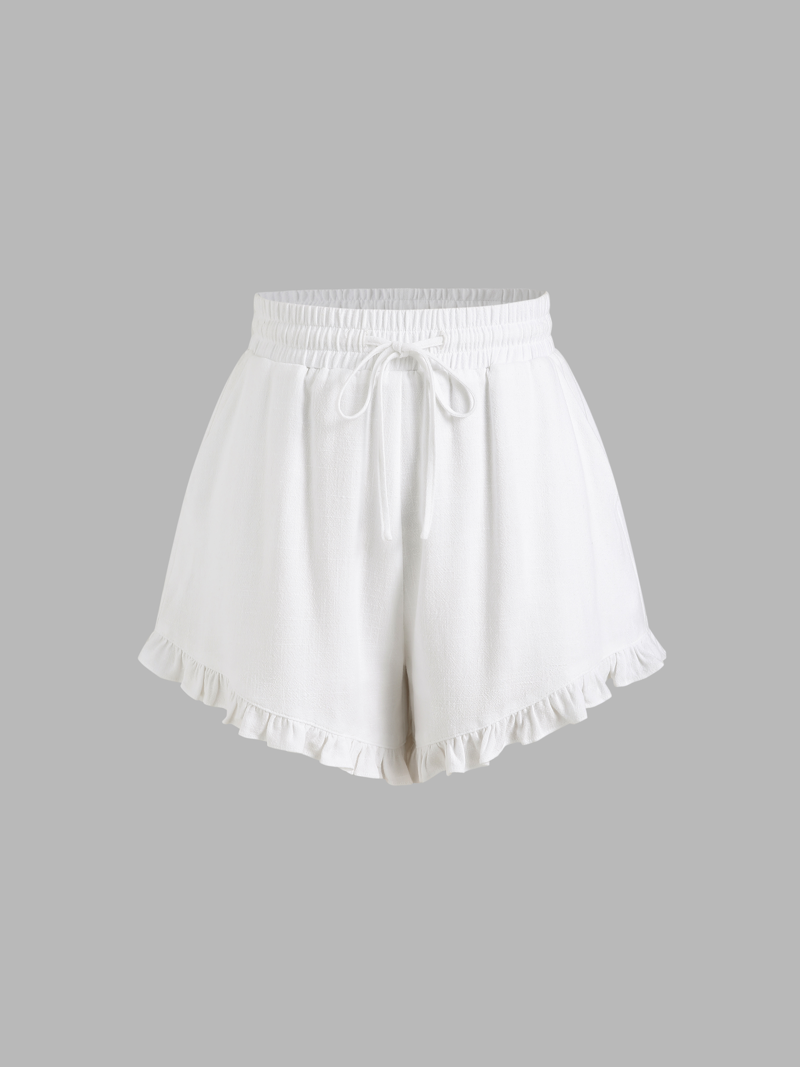 Solid Ruffle Hem Elastic Waist Shorts For Daily Casual Date