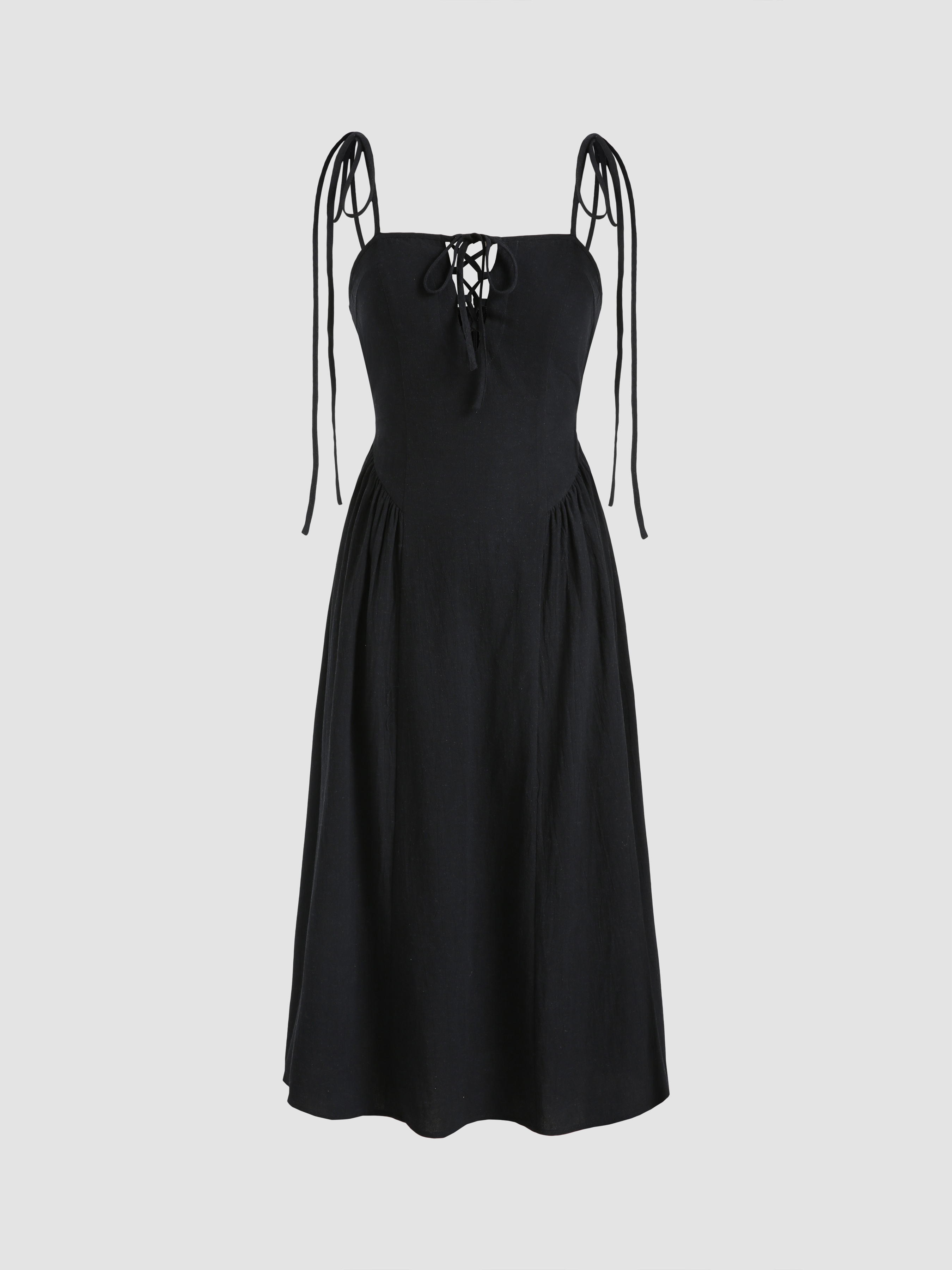 Solid Lace Up Midi Dress Cider