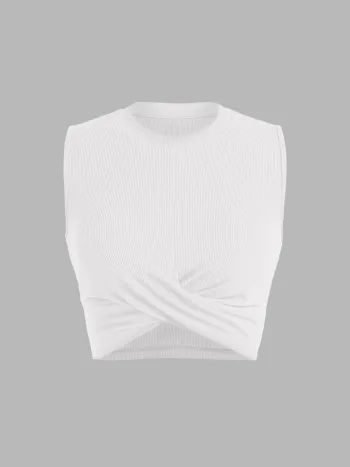 Einfarbiges Crop Tank Top mit Rundhalsausschnitt