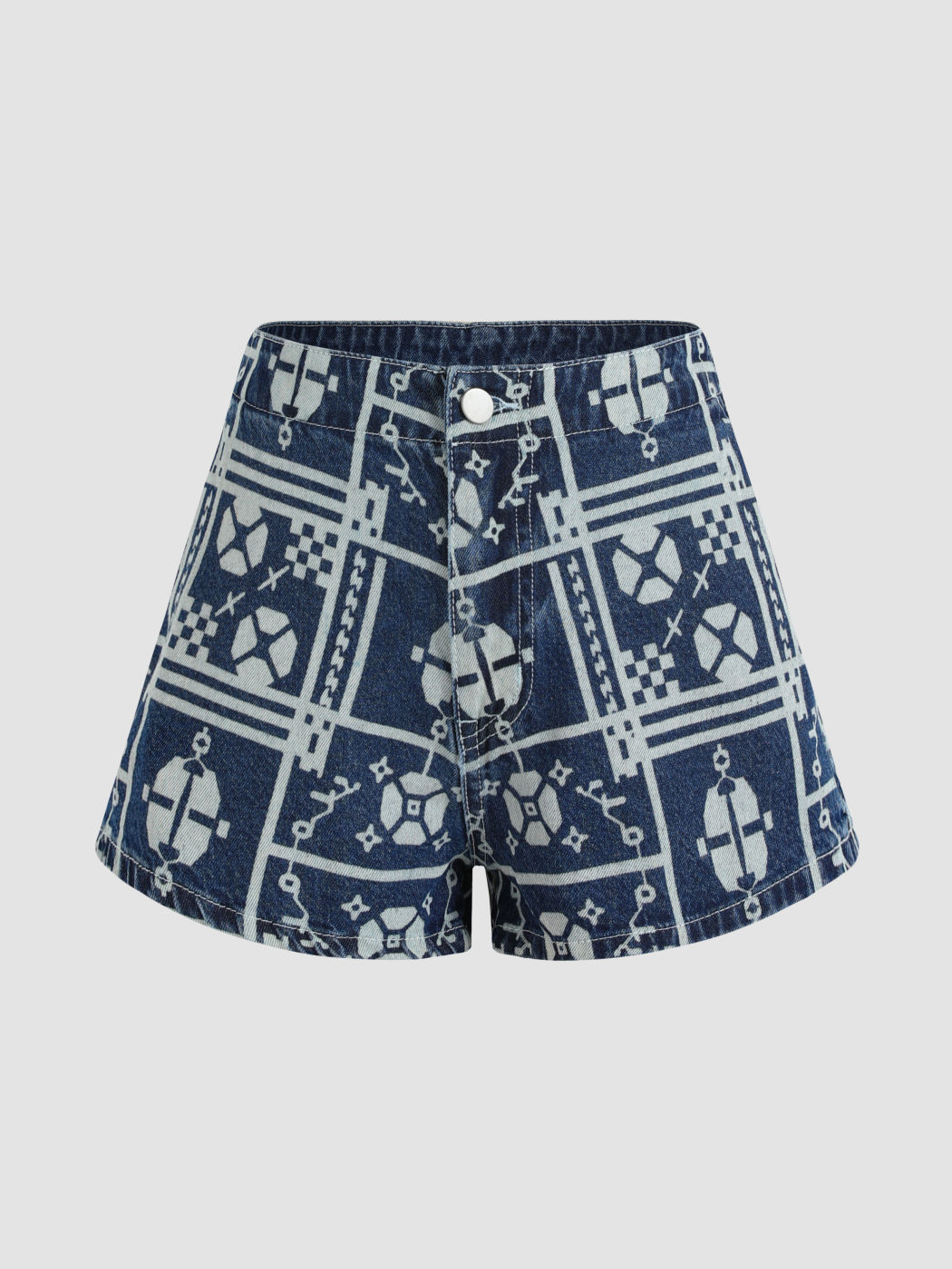 Denim-Shorts mit Allover-Print