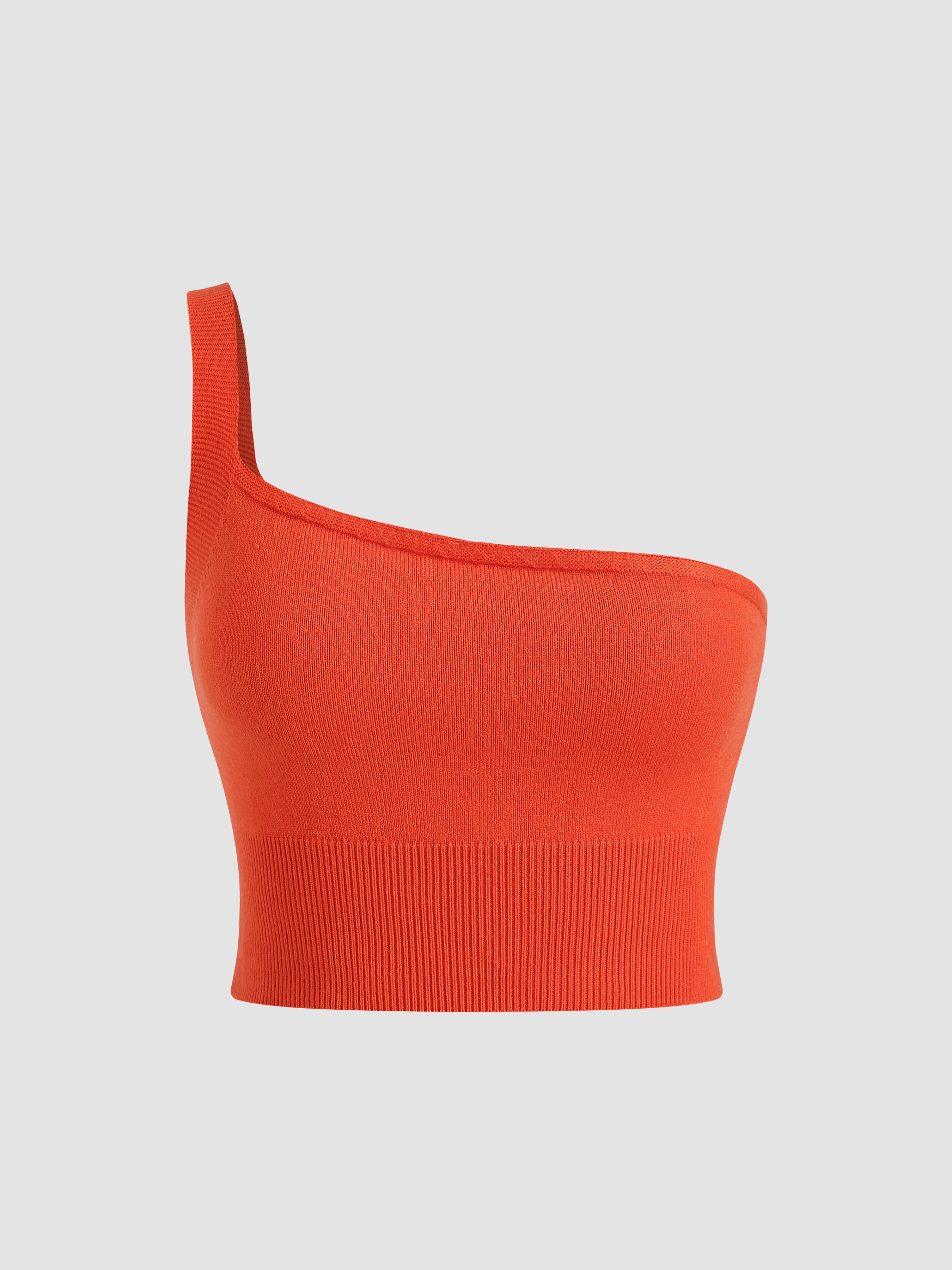 One Shoulder Rib Knit Crop Top Cider