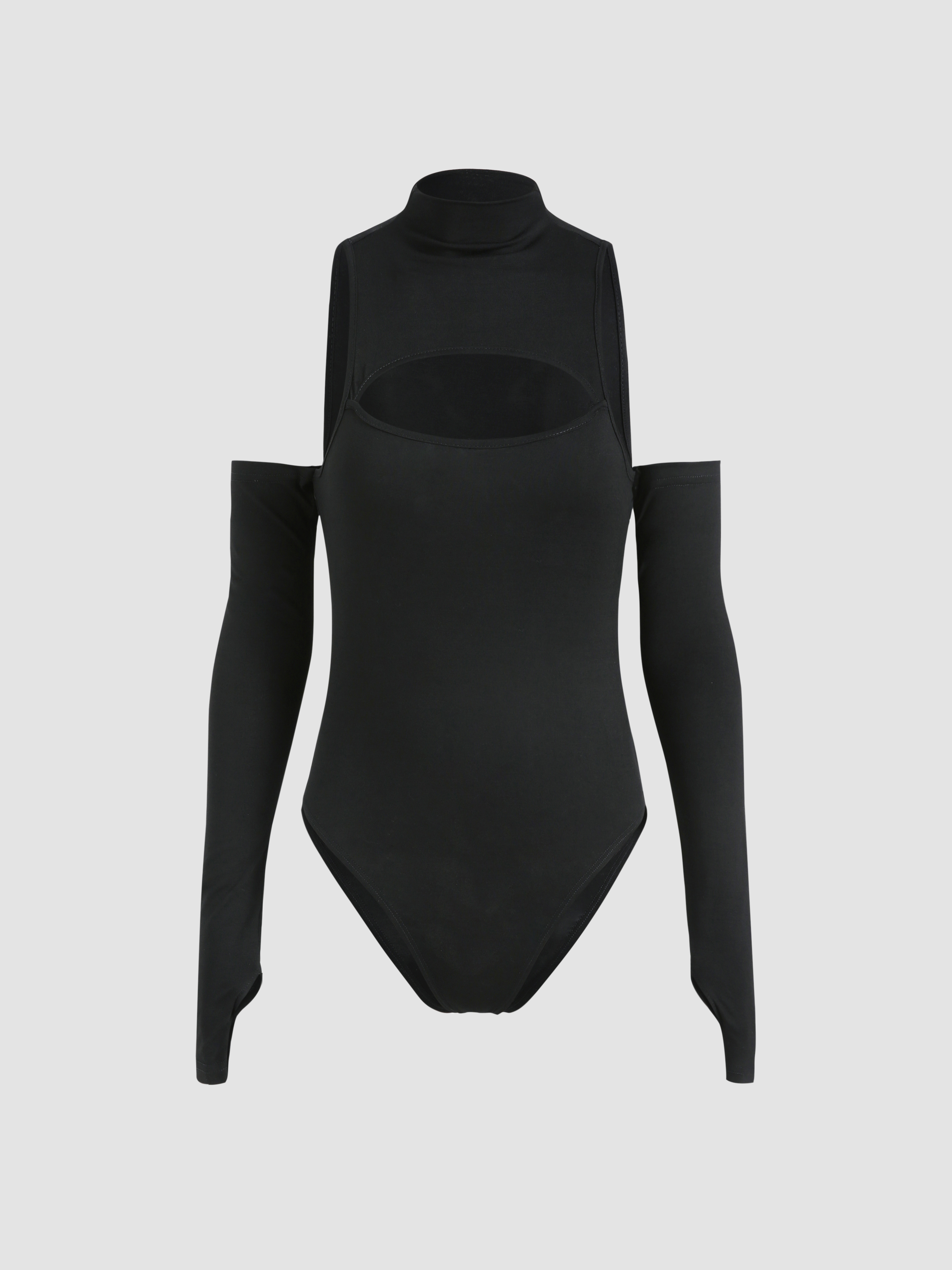 Hollow Out Bodysuit With Oversleeves - Cider