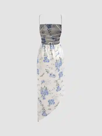 Aquarell Blumen rückenfreies Maxikleid
