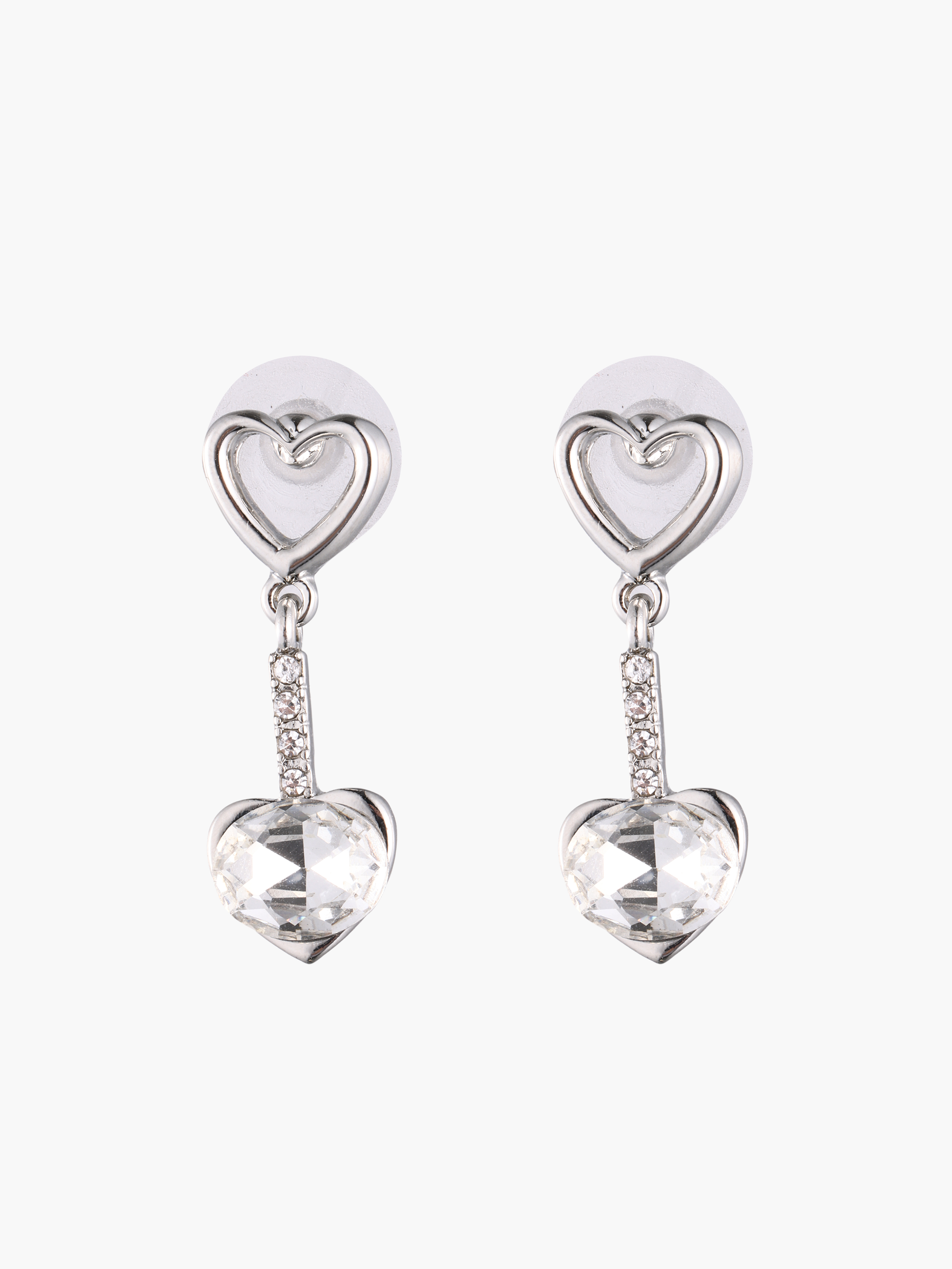 Rhinestone Heart Drop Earrings - Cider