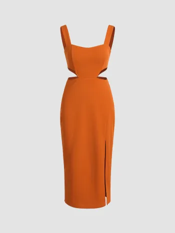 Solid Cut Out Midi Dress