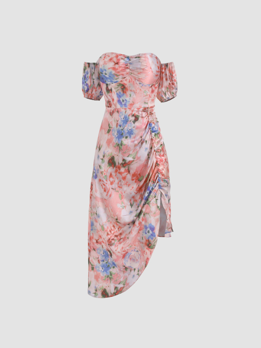 Illusion Ruched Offshoulder Midi Dress For Vacation