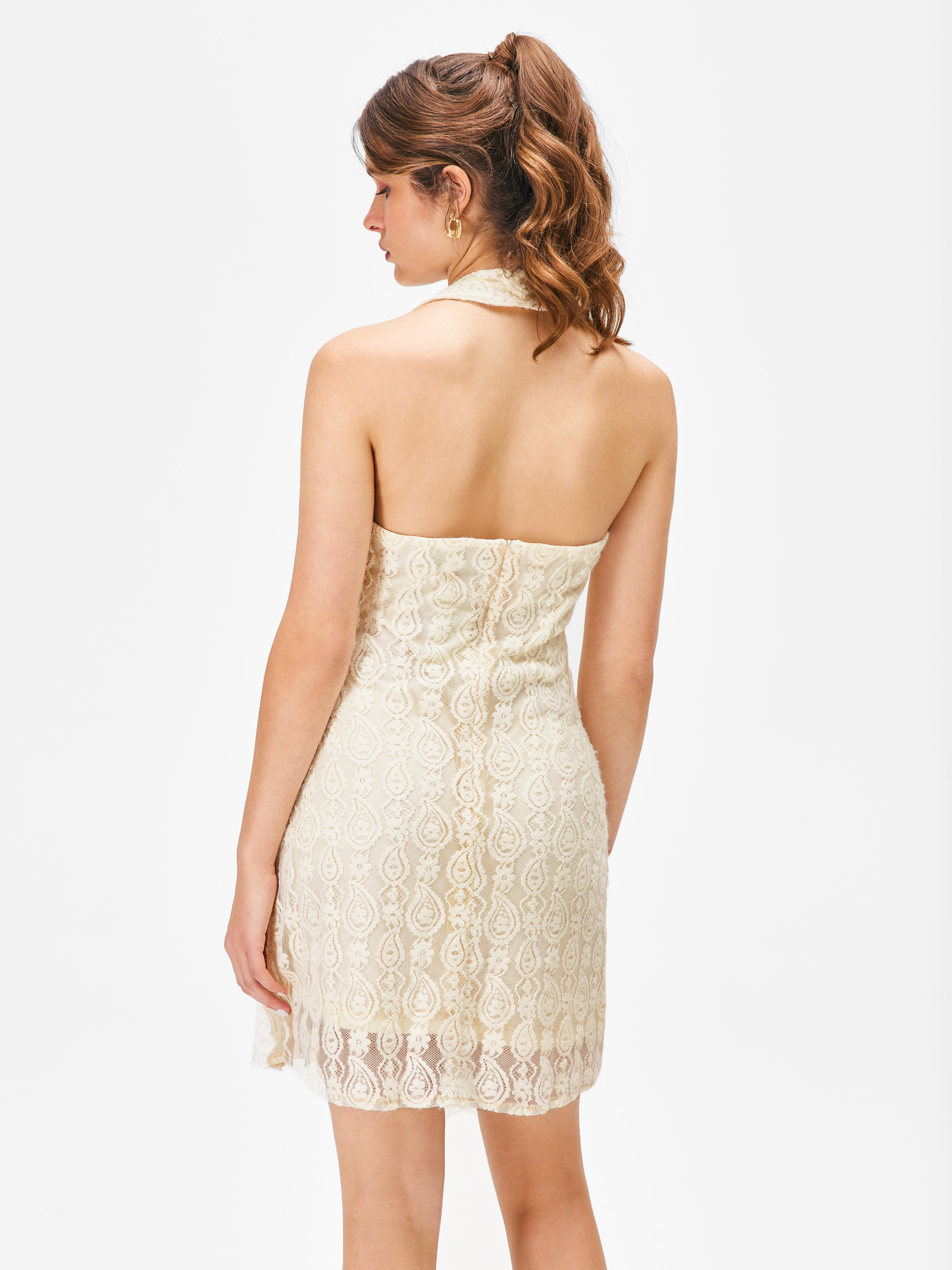 Floral Lace Halter Mini Dress - Cider